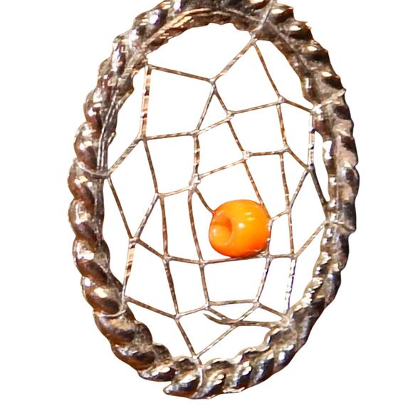 Orange "Spider" in Web Earrings - Picture 4 of 10